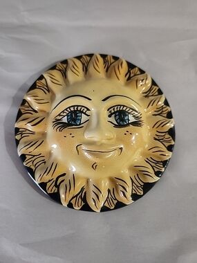 Handcrafted Yellow Ceramic Sun Wall Art - Decorative Sun Face
